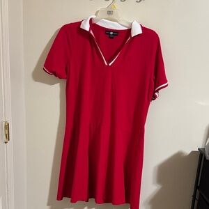 Ashley Stewart Vivid Red Midi Dress with White Trim